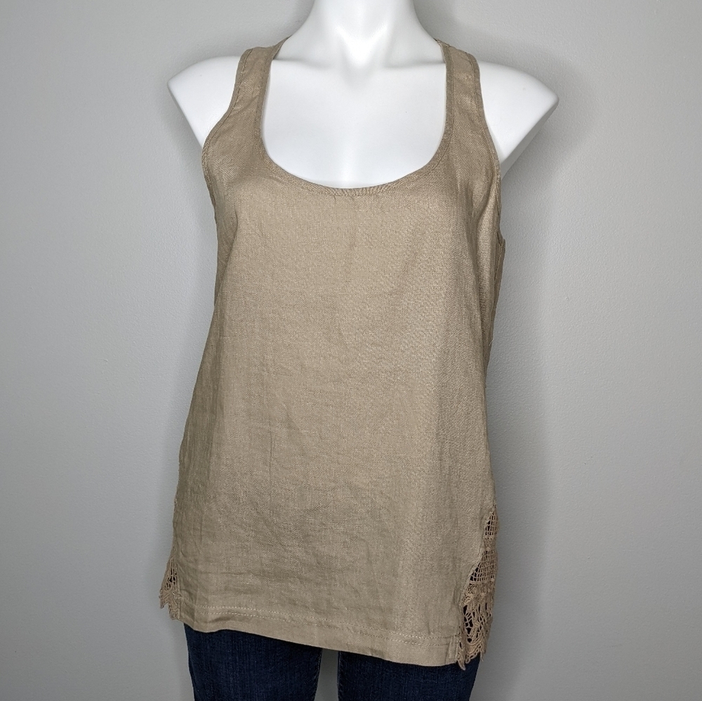 La Blanca tan lace linen tank top M